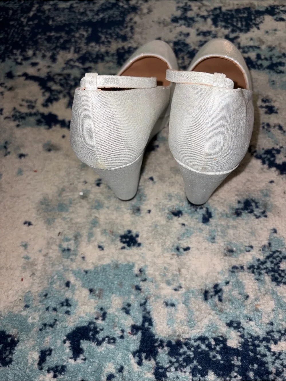 Dollhouse White Shimmer Ankle-Strap Mary Jane Wedge Pumps
